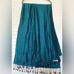 Pashmina & Silk Womens Scarf Shawl Fringed Paisley Blue Black Wrap 27" × 74"